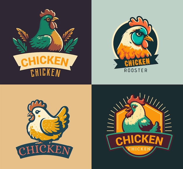 Set of chicken roster logo label illustration Chicken mascot logo vector