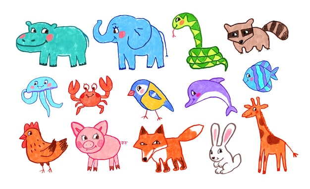 一組兒童畫的可愛動物