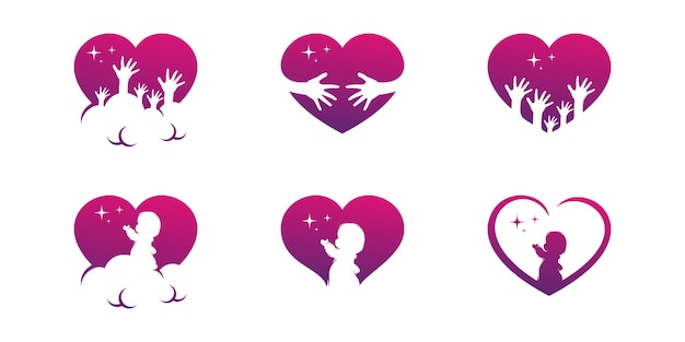 Vector set of child love and care love logo design