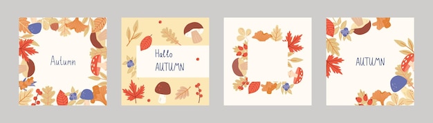 Set childish frame template with floral and forest elements Suitable for social media posts Vector autumn background
