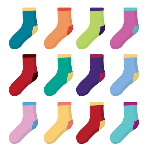 Vector set of children and adult unisex socks colorful bright socks flat simple cartoon socks