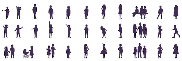 Vector set of children boys and girls silhouette vector