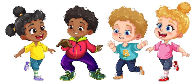 Vector set of children cartoon character in diffrent race