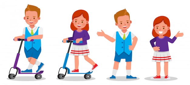 Set di personaggi per bambini con scooter