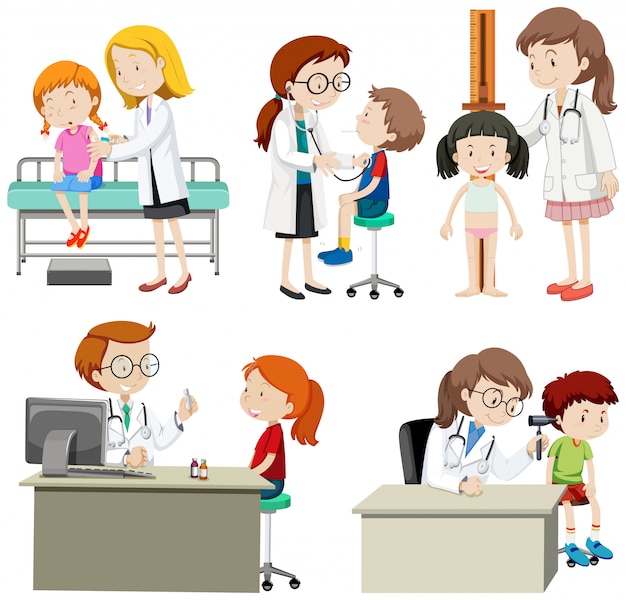 Vector a set of children check up