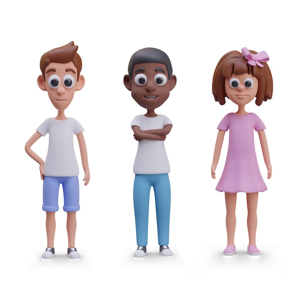 Vector set of children of different races and genders realistic vector characters