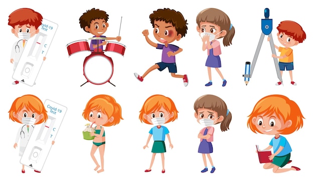 Vector set of children doing different activities on white background