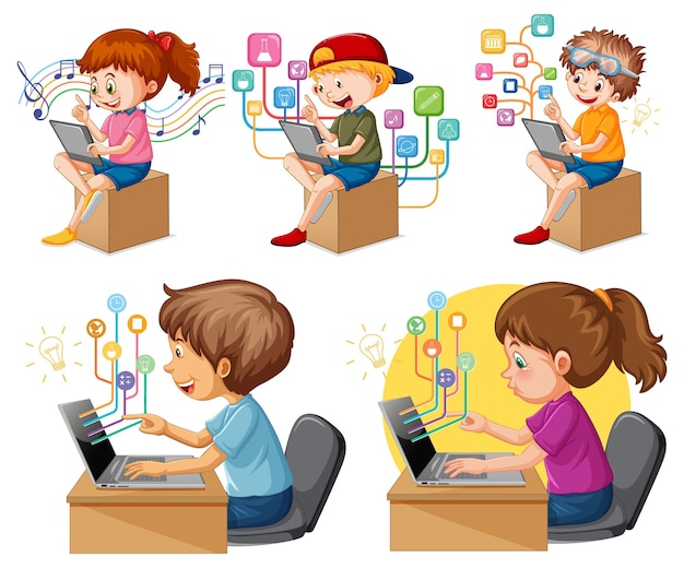 Vector set of children doing different activities