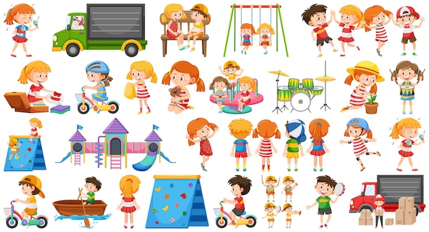 Vector set of children doing different activities