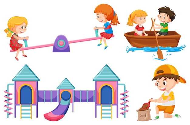 Set of children doing different activities