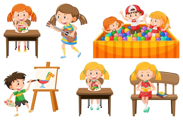 Vector set of children doing different activities