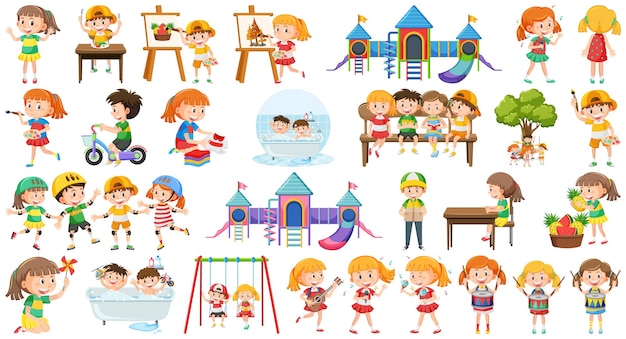 Vector set of children doing different activities