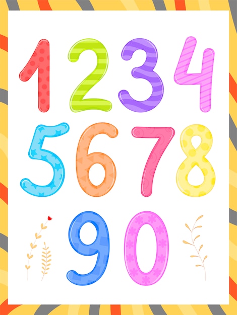 Set children flashcard number tracing learning to count and to write