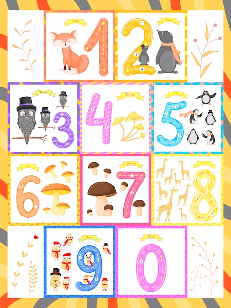 Set children flashcard number tracing