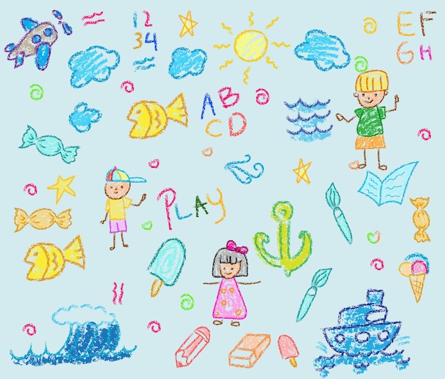 Vector set children illustration of hand drawn