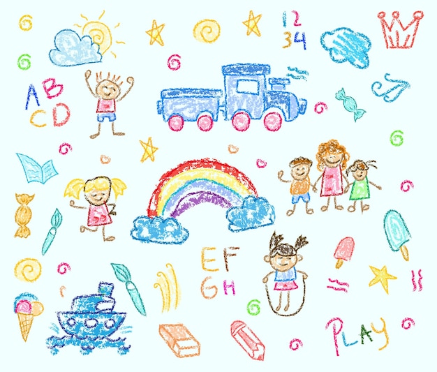 Vector set children illustration of hand drawn