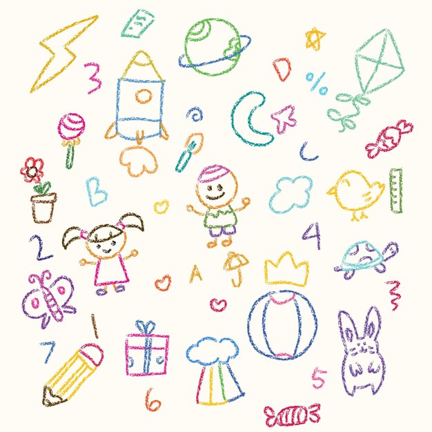 Vector set children illustration of hand drawn