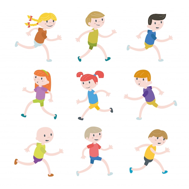 Vector set of children running