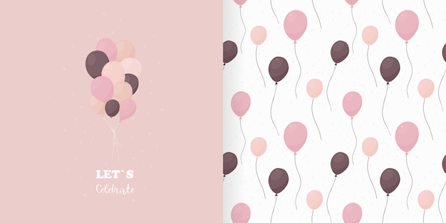 Set of children's card and seamless pattern Balloons