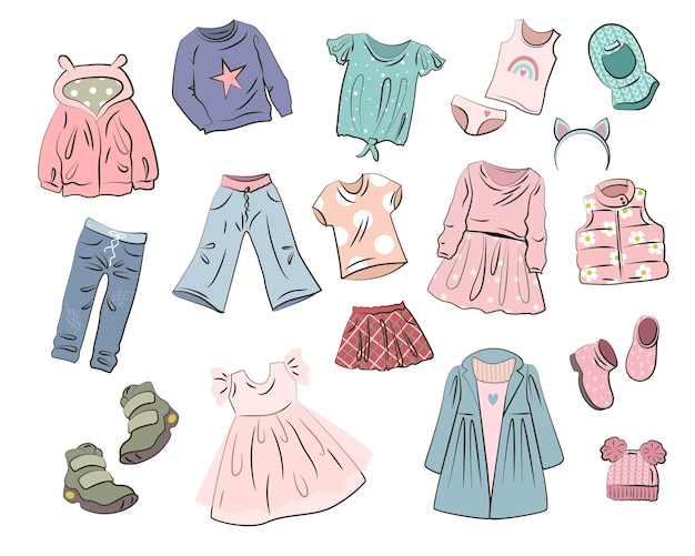 Vector set of children's clothes drawing isolate on a white background vector illustration