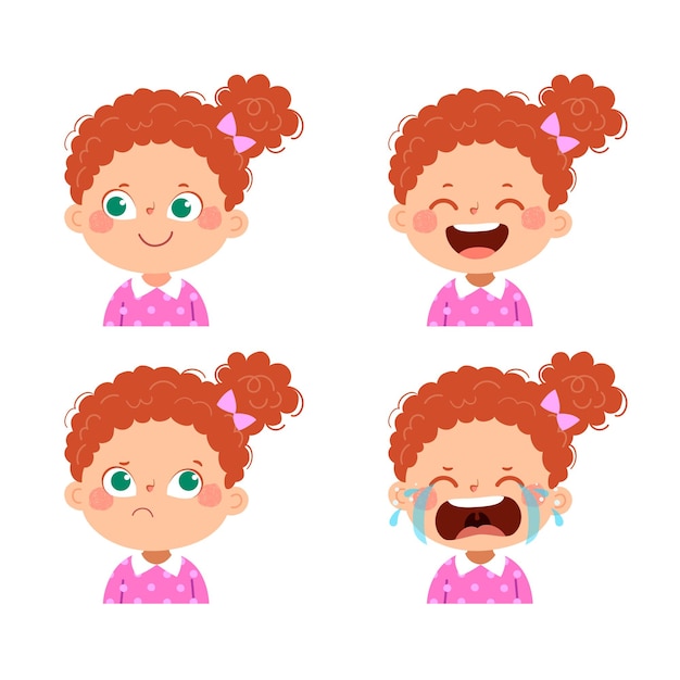 Vector set of children's expressive faces in flat style