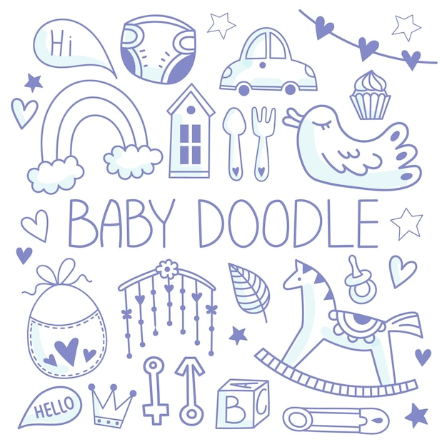 Set of children's vector elements in doodle style