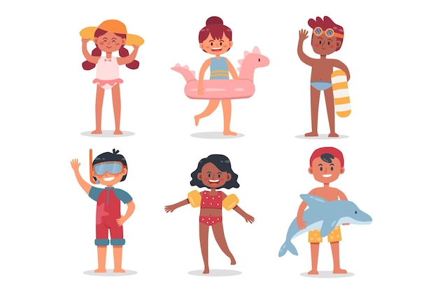 Set of children in swimwear