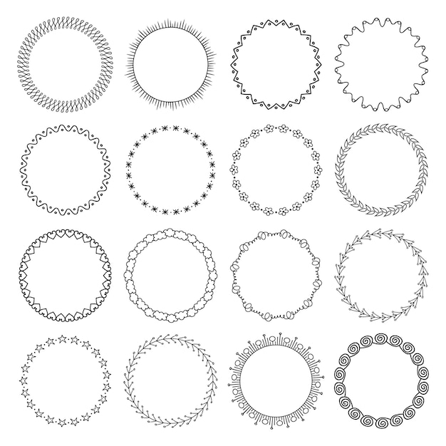 Vector set of childrens geometric round frames. hand drawn objects.