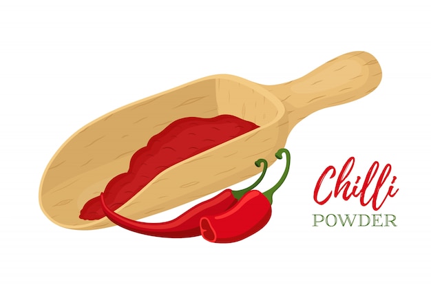 Vector set of chilli pepper with wooden spool.