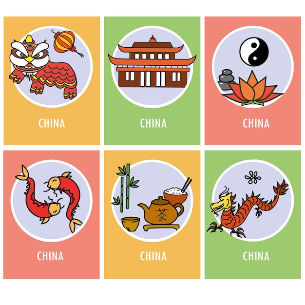 Set china card or icons vector illustration