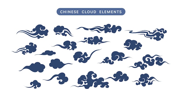 Set di vettore di nuvole cinesi ornamento elementi orientali per la carta del capodanno cinese asiatico o metà autunno illustrazione decorativa dell'arte del cielo vintage