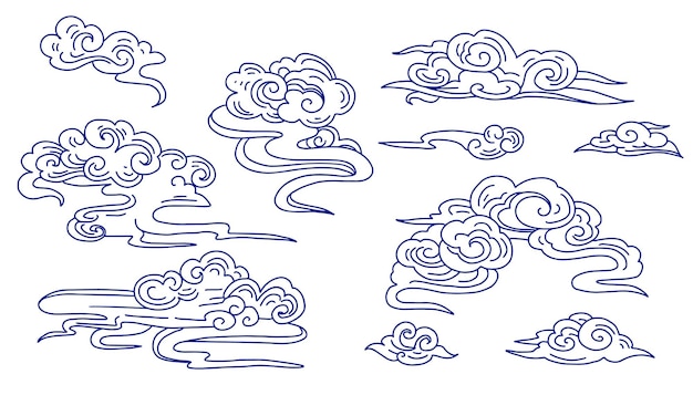 Vector set of chinese decorative clouds , line art