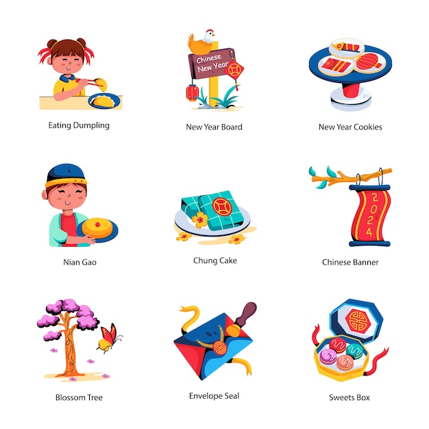 Vector set of chinese heritage flat icons