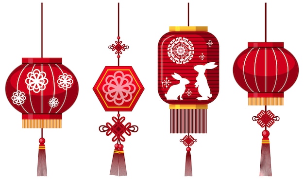 Set of chinese lantern on white background