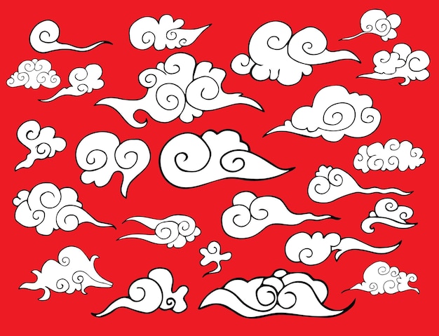 Set of Chinese line clouds