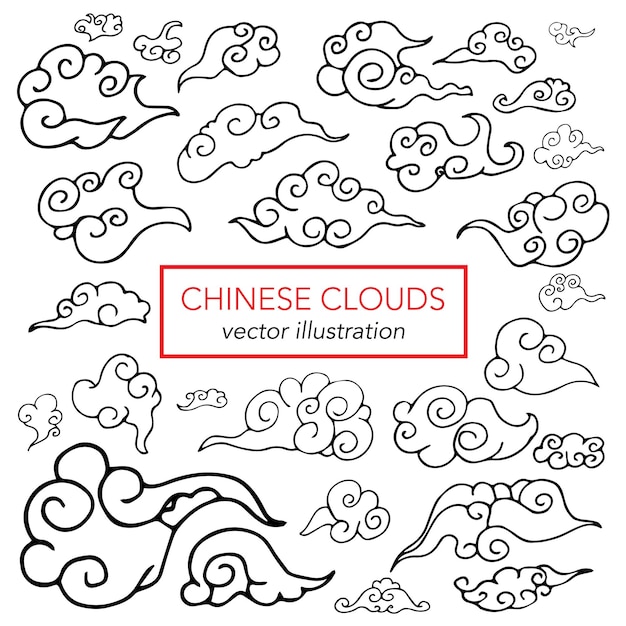 Set of Chinese line clouds