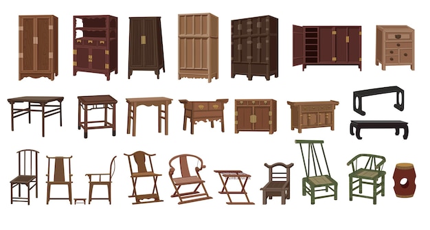 Vector set of chinese ming dynastystyle furniture