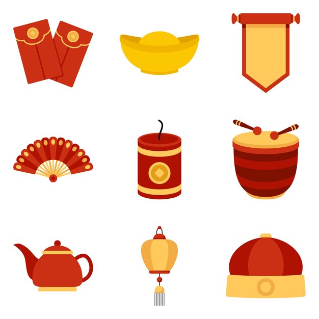 Vector set of chinese new year in flat style