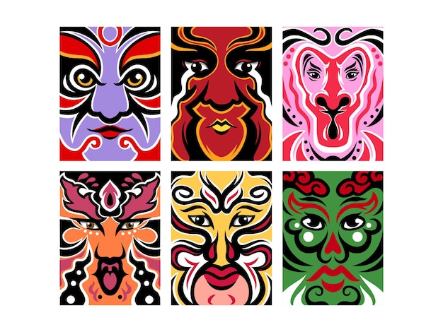 Set of Chinese opera mask design