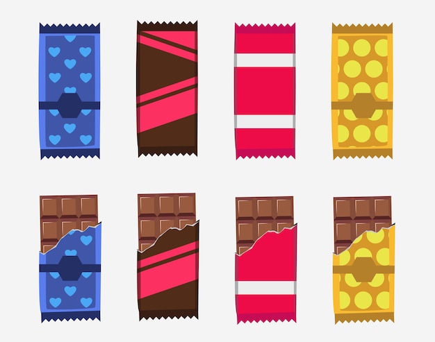 Vector set of chocolate bars. minimal flat chocolate bars with package, vector illustration