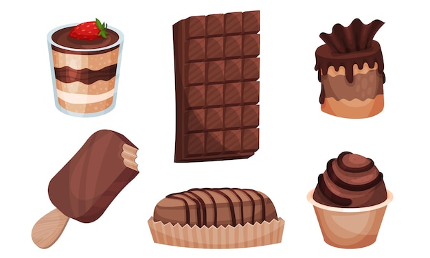 Set of chocolate bars sweets cake and popsicle Vector illustration