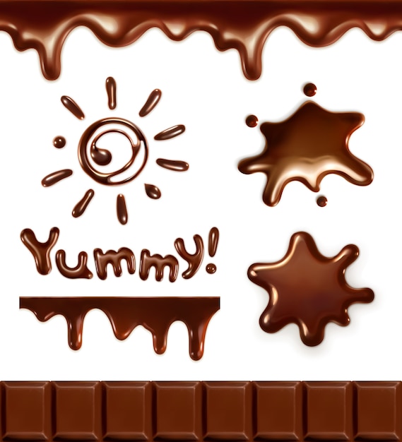 Set di gocce di cioccolato, illustrazione vettoriale