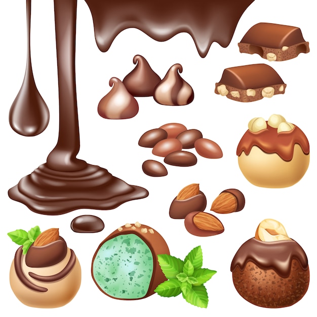 Vettore set di cioccolato con noci.