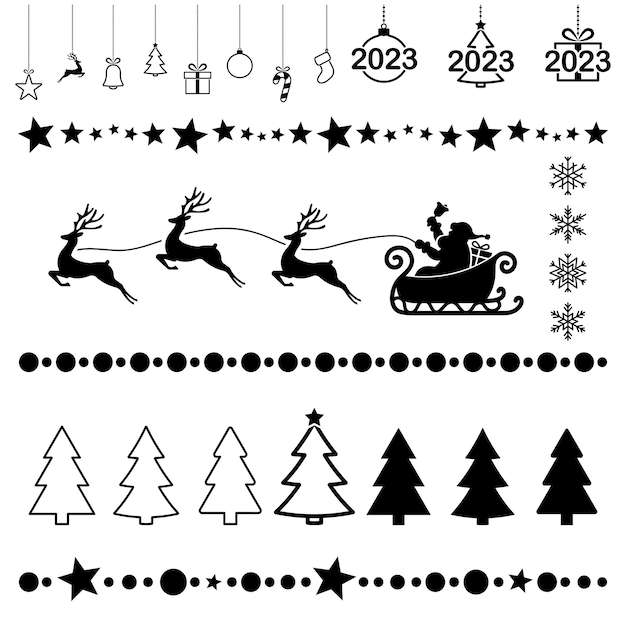 Set of chrismas symbols black filled winter season design vector decorative elements