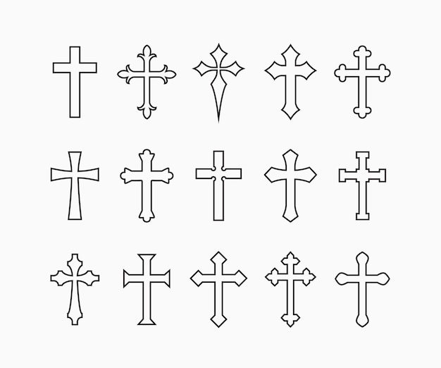 Set Christian cross vector symbol outline style