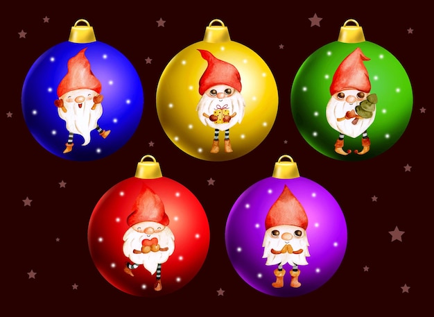 Set of christmas ball with gnome ornament