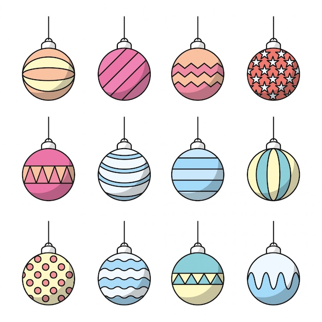 Set of Christmas balls icon. Line art vector