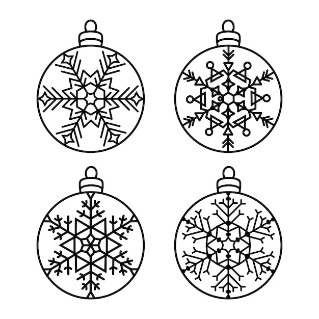 Set christmas balls new year decorations round carved patterns with snowflakes lace stencils