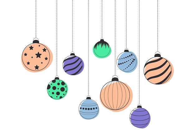 Set of christmas balls in the trendy colors peach fuzz merry christmas and happy new year