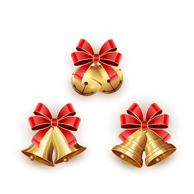 Vector set of christmas bells with ribbon